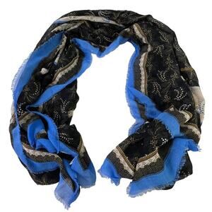 Ann Taylor Womens Lightweight Large Wrap Scarf Blue Black Beige Print 50"x50"